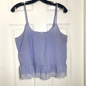 Frenchi Blue Crop Cami Ruffled Hem Size Large Casual Feminine Summer As Is